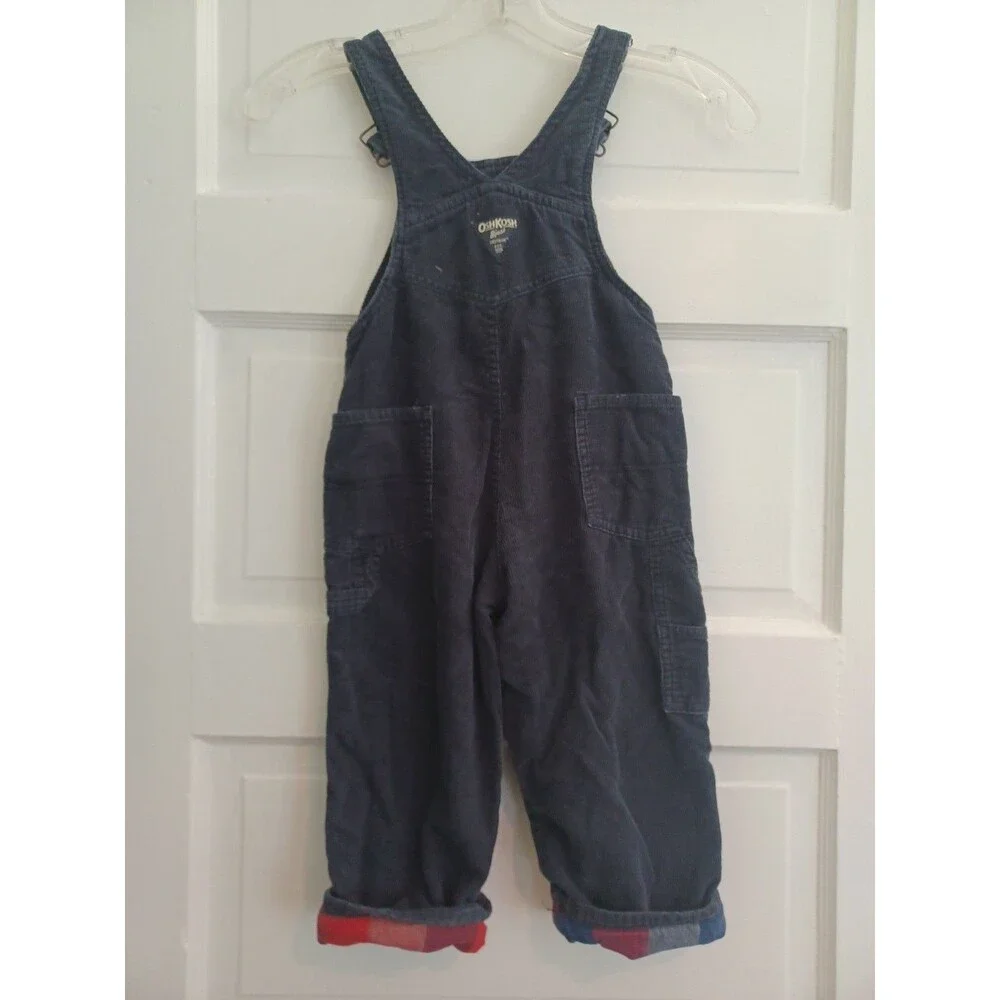 OshKosh B'Gosh VestBak navy corduroy overalls 3T flannel lined classic unisex